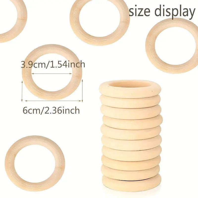 10-30pcs 60mm Unfinished Natural Wooden Round Ring Jewelry Making DIY Wood Craft - image 2 of 4