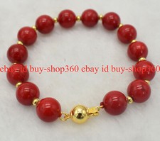 Natural 10mm South Sea Red Coral Round Gemstone Beads Bracelet 7.5'' AAA 