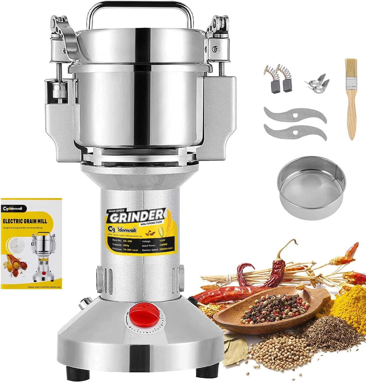 Safety Upgraded Electric Grain Grinder Mill High-Speed Dry Spice Herb Mill Grind