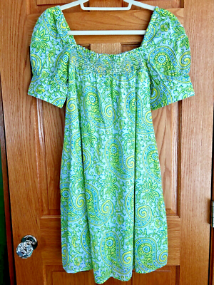Womens J.Crew SZ Blockprints Green and White Cotton Dress Size XS
