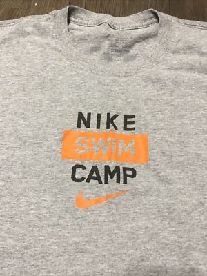 Nike Swim Camp T Shirt Orange Box Logo Center Swoosh Check