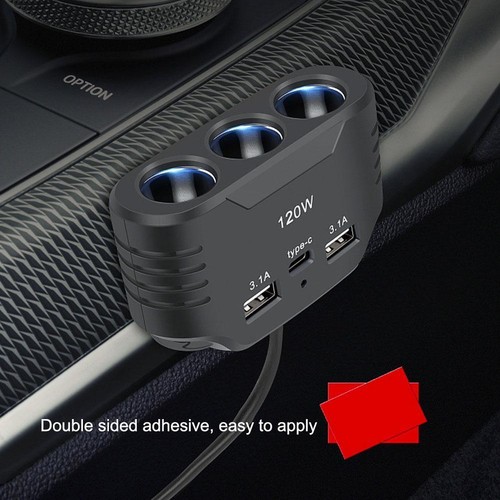 3-Way 12V 24V Multi Socket Car Cigarette Lighter Splitter USB-Charger U8M8 - Picture 9 of 14