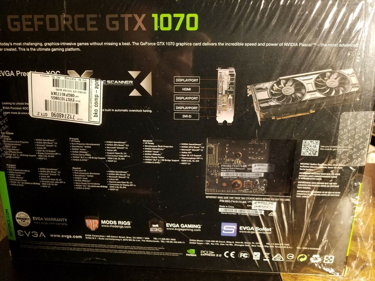 Tarjeta De Video EVGA GeForce GTX 1070 SC GAMING ACX 3.0 BLACK EDITION 8gb Gddr5 Led Tarjeta De Video EVGA GeForce GTX 1070 SC GAMING ACX 3.0 BLACK EDITION 8gb Gddr5 Led