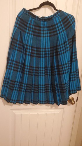 Vintage Jaeger Plaid Wool Skirt Pleated UK Made UK Size 12 - Picture 1 of 6