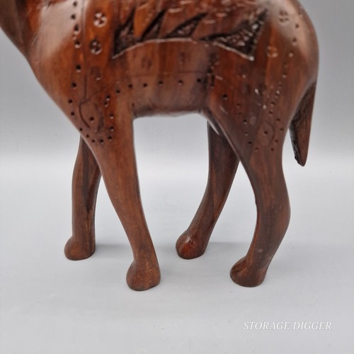 Vintage Hand-Carved Wooden Brown Camel Figurine, 9.5" Tall, 6" Long - Picture 4 of 10