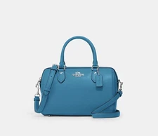 ☂️🍄Coach Rowan Satchel  Bag CH282 crossgrain leather/Silver/Electric Blue