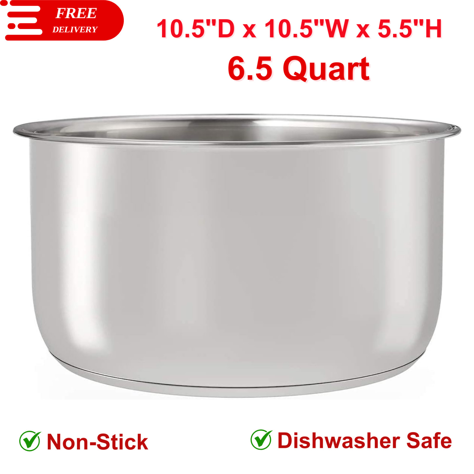 Stainless Steel Inner Pot For Ninja Foodi 6.5 Quart, Non-Stick, Dishwasher Safe