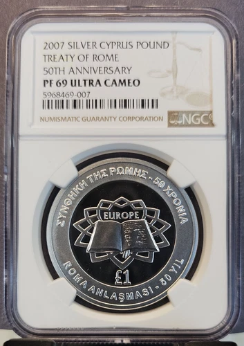 2007 CYPRUS SILVER 1 POUND TREATY OF ROME ANNIVERSARY NGC PF 69 ULTRA CAMEO