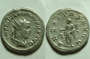 Rare-ancient-Roman-silver-coin-Antoninianus-Philip-244AD-Antioch-Aequitas-scales
