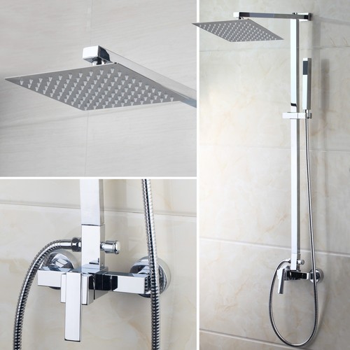 8" Bathroom Rain Shower Faucet Valve Mixer Hand Sprayer Wall Mount Tap Set - Picture 4 of 9