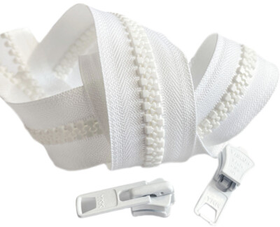 YKK Continuous Zipper #10 White VISLON Plastic Chain by The Yard - Auto Sliders 