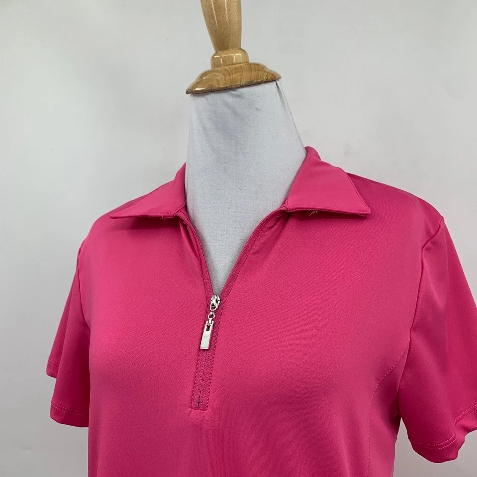 Golfino Polo Shirt Womens M Medium Barbie Pink 1/4 Zip Short Sleeve Performance - Image 3 of 4