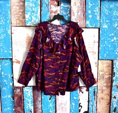 Women's Terra & Sky Long Sleeve Ruffle Top Size 4X Multicolor NEW