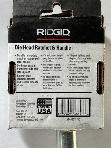 Ridgid 38540 OO-R Manual Pipe Threader Ratchet and Handle Assembly Alloy Steel - Picture 3 of 3