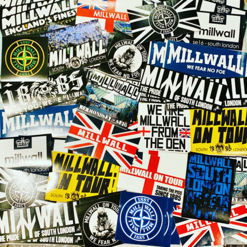 100 x Millwall Ultra Stickers based on Programme Scarf Pin Badge MFC Bermondsey - Picture 1 of 5