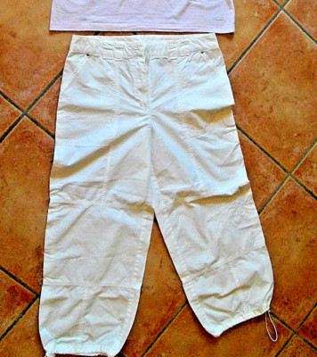 C&A Canda hübsche 7/8 Sommerhose Culotte Hose weiß Stickerei 38 M Zugband Damen