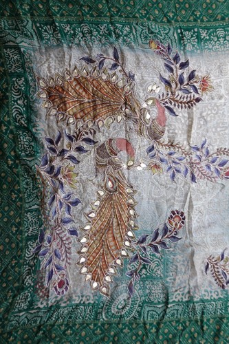 Green beige peacock floral matt gold patti new bollywood dupatta shawl sku19133 - Picture 11 of 11