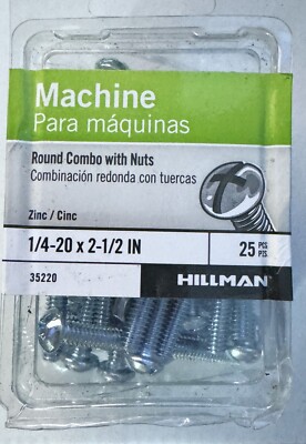 35220 Round Head Combo Machine Screw With Nut 1/4 X 21/2inch 25pack