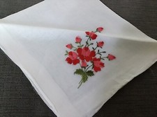 Vintage Embroidered Pink  Red Roses Hankie VGC   