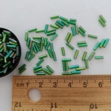 195pcs 6mm Mixed Green Olive AB Glass Bugle Beads Rainbow Tube AUS T167