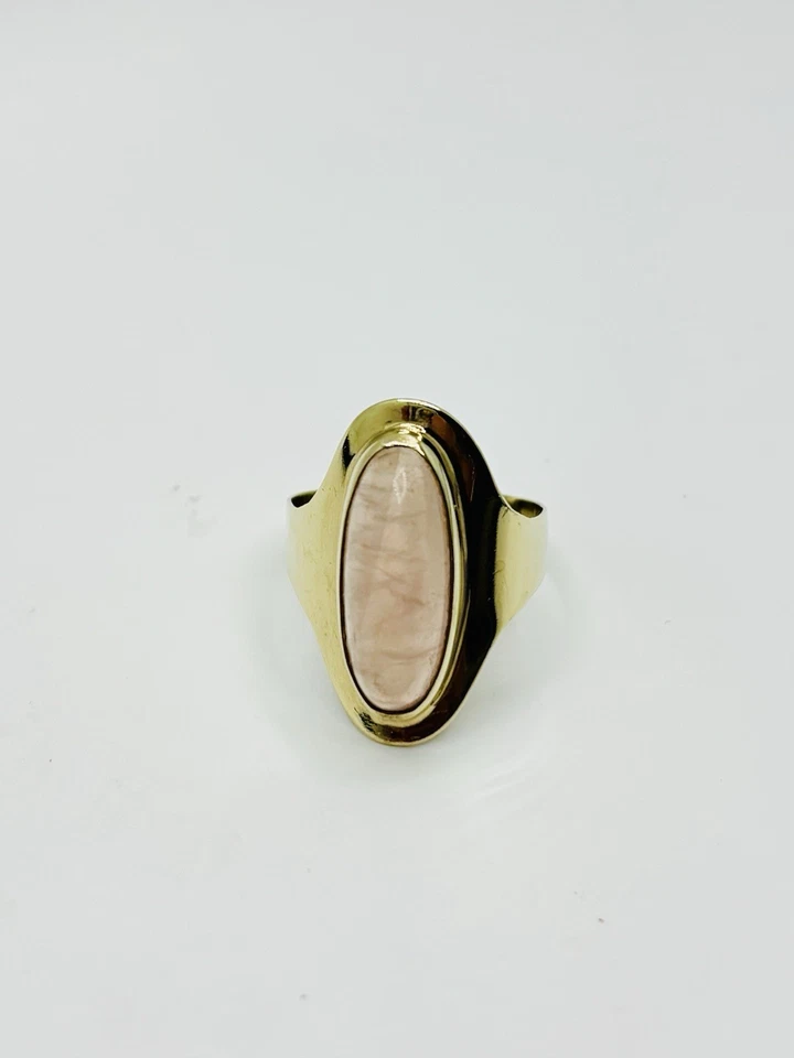 Anillo vintage de cuarzo rosa cabujón ovalado de oro amarillo 333 talla 8,5 hecho a mano Foto 4 de 4