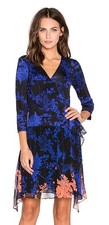 Diane Von Furstenberg DVF Valerie Size 4 Navy Floral Print Silk Wrap Dress $525
