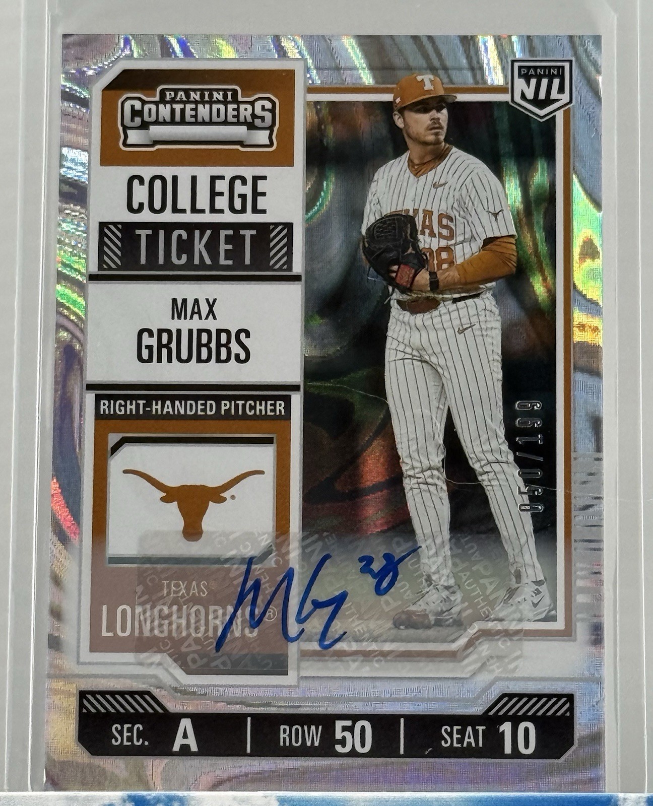2025 Contenders Max Grubbs Swirl College Ticket Auto Texas Longhorns SP /199