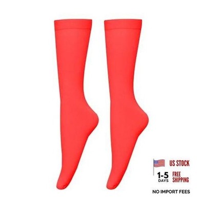 Women's Opaque Stretchy Nylon Knee High Stockings Trouser Socks One Size Red
