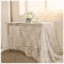 White Lace Tablecloth 60 X120 Inches Rectangle Vintage Embroidered Bridal Wed...