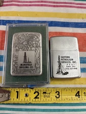Lot Of 2 Vintage Park Flip Lighters Made In USA Advertising Drilling Petroleum