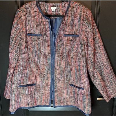 Jaclyn Smith Woman 26W Boucle Tweed Blazer Navy Time Open Front NWT