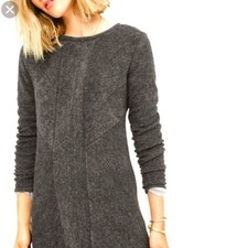 Lou & Grey Ribbed Paneled Soft Back Zip Sweater Dress Gray XS