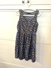 Blue Floral Flower Yellow Sleeveless Dress Fit Flare