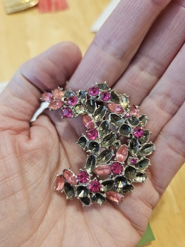 Missing Stones Crown Trifari Pink Fushia Rhinestone Brooch Alfred Philippe As Is - Picture 5 of 7
