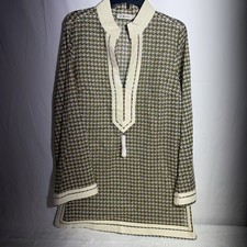 Tory Burch Cotton Printed Tunic Tassel V-Neck Long Bell Sleeve Geometric Size XL