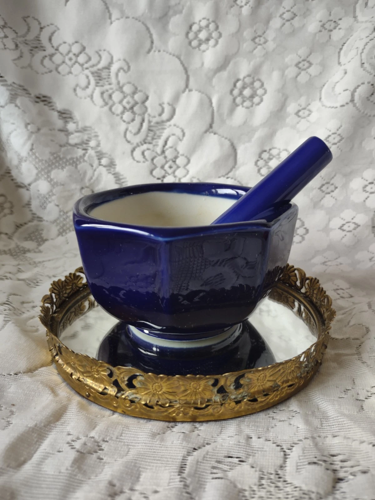 Colbolt Blue And White Ceramic Mortar And Pestle Set Made In Japan By HIC