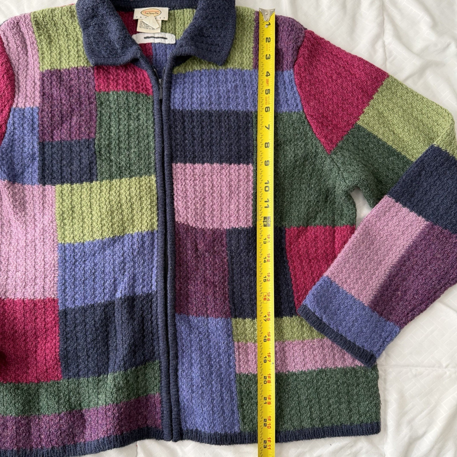 Talbots 100% Wool Patchwork Zip Jacket L Multicol… - image 6