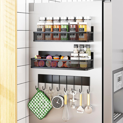 Magnetic Spice Rack for Refrigerator, 3 Pack Magnetic Shelf, Moveable Fridge Org