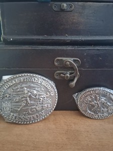 Hesston 1988 National Rodeo Finals Belt Buckle Set.  Adult And Youth