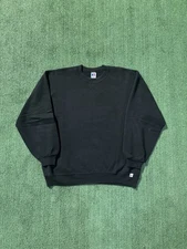 Vintage 90s Black Heavyweight Crewneck Russell Athletic Made In USA Blank S:XL