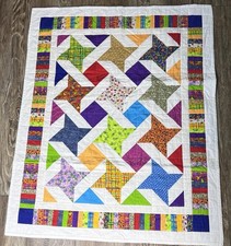 Handmade Patchwork Star Quilt Crib Lap Blanket Colorful 38x46