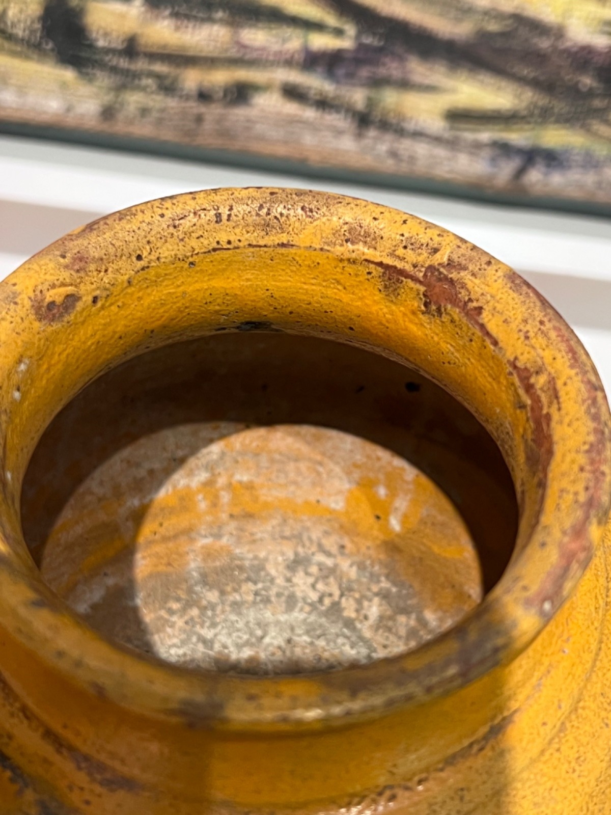 Charming Antique Yellow Glazed Pot – Rustic Earthenware Jar (12 cm Tall)