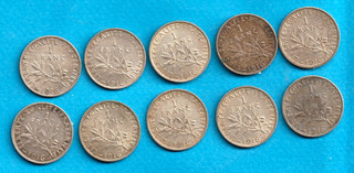LOT DE 10 PIECES 1 FRANC SEMEUSE ARGENT 1916