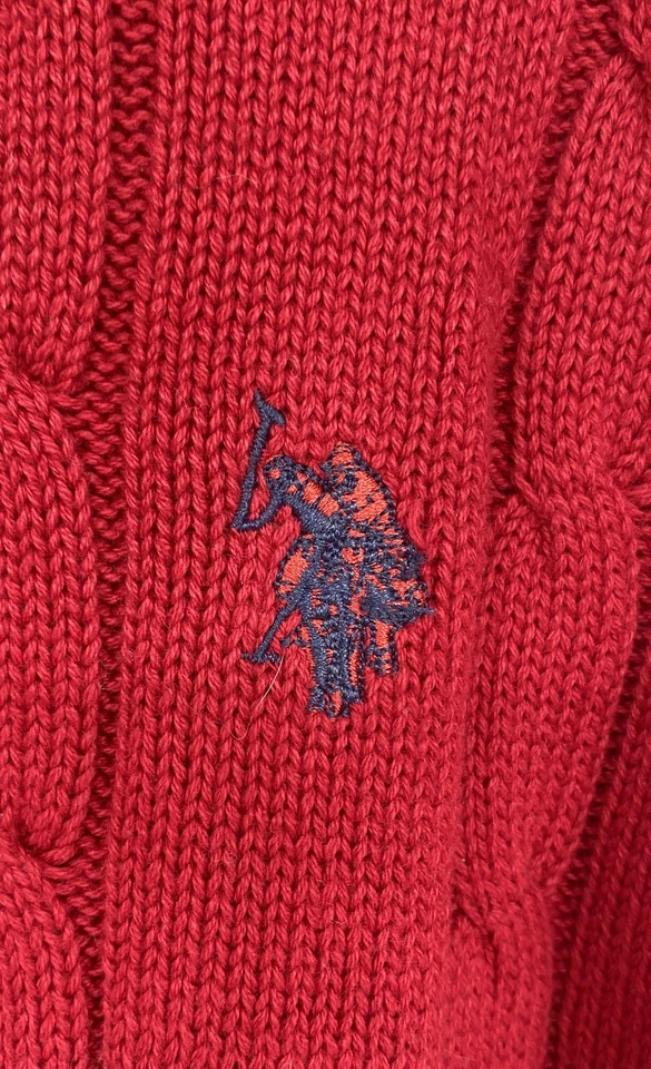 U.S. Polo Assn Mens Red Cotton Long Sleeve Cable Knit Pullover Sweater Size L - Image 3 of 4