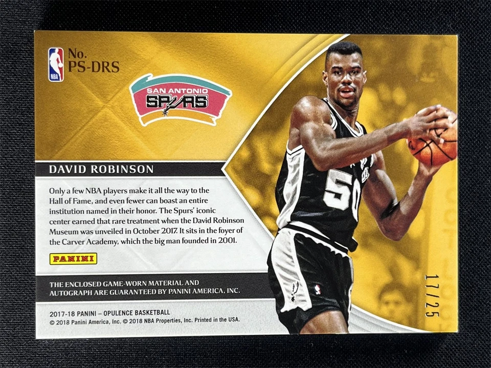 2017-18 Panini Opulence David Robinson #PS-DRS Signatures Auto Patch Jersey /25 - Image 2 of 2