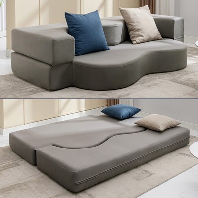 Zafly 2 in 1 Convertible Futon Sofa Bed Flip-Open Sofa Sleeper Sofa Light Gray
