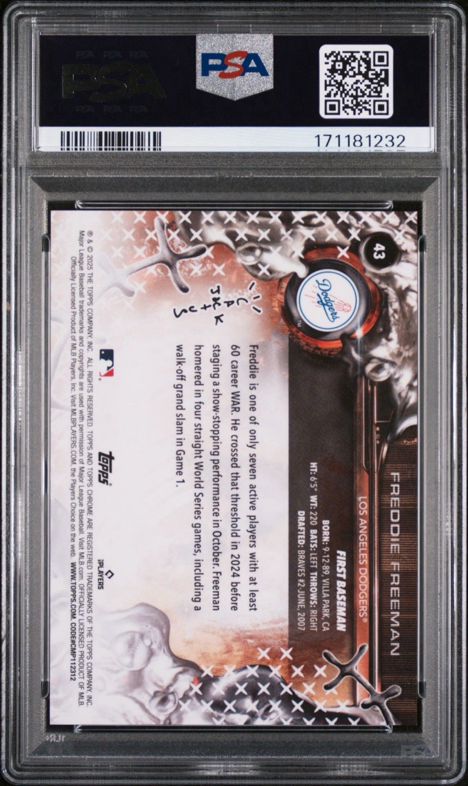 2025 Topps Chrome Cactus Jack  - Freddie Freeman #43 Gold Refractor /50 PSA 9 view 2