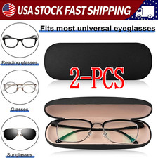 2PC Clam Shell Hard Eyeglasses PU Glasses Case Black w/Microfiber Cleaning Cloth