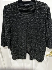 Ming Wang Black Stripe Wool Blend Knit Cardigan Jacket Size 1X