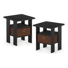 Pemberly Row Engineered Wood End Table with Bin Drawer in Brown (Set of 2)